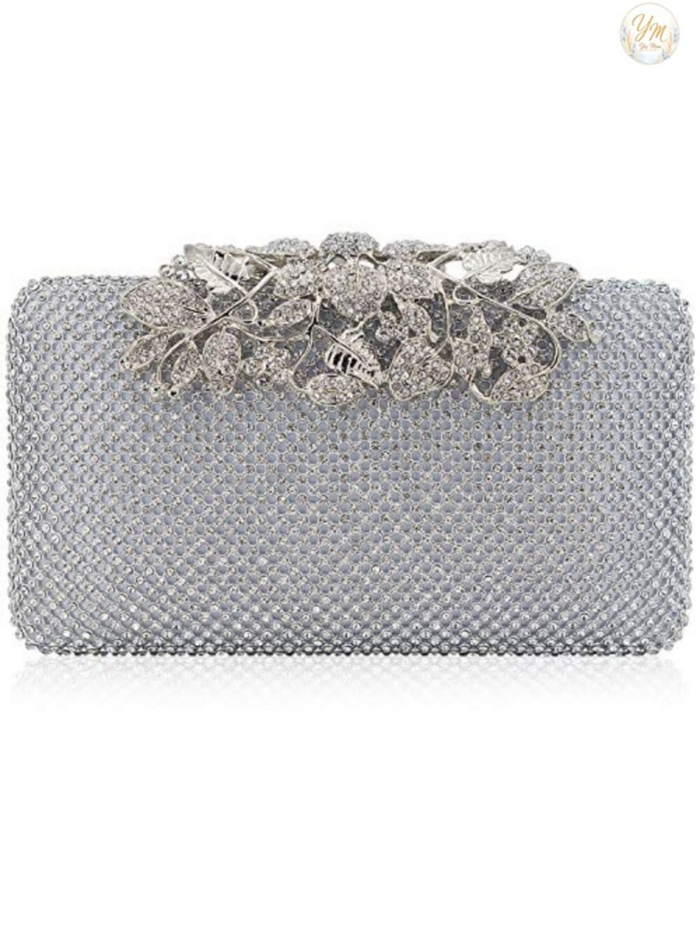Rhinestone Crystal Clutch Evening Bag Flower Closure with Detachable Chain
